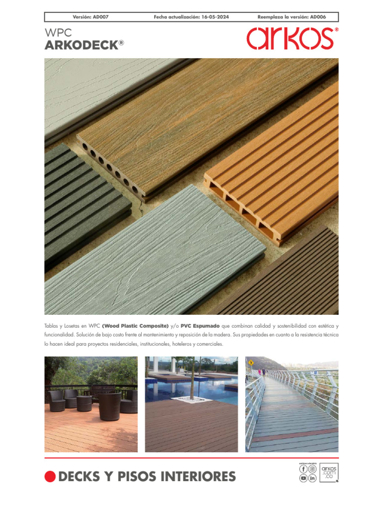 Decks y Pisos Interiores en WPC Arkodeck | PDF | Madera