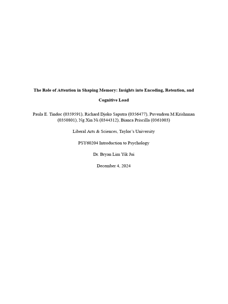 Psychology Report Memory Sec 6 Group 2 | PDF | Attention | Memory