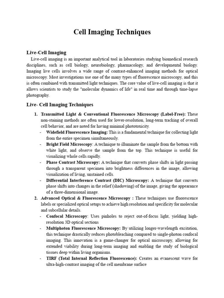 Live and Fixed Cell Imaging Techniques | PDF | Microscopy ...