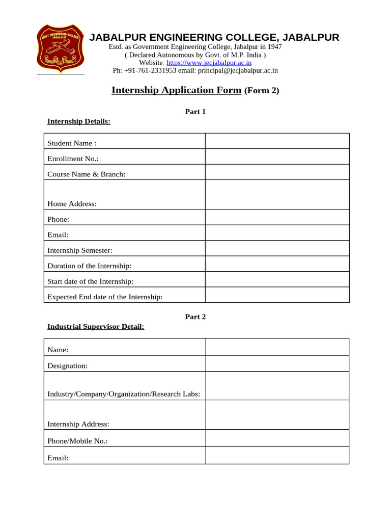 JEC Internship Application Form | PDF
