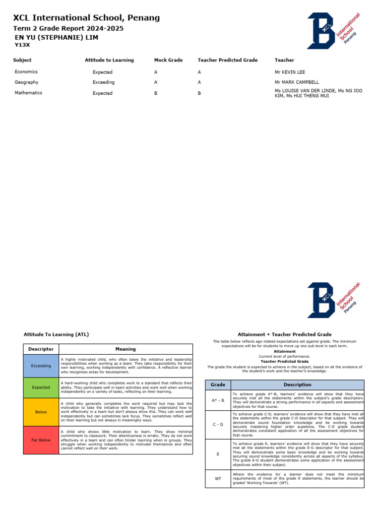 XCL International School Term 2 Report | PDF | Learning | Teachers