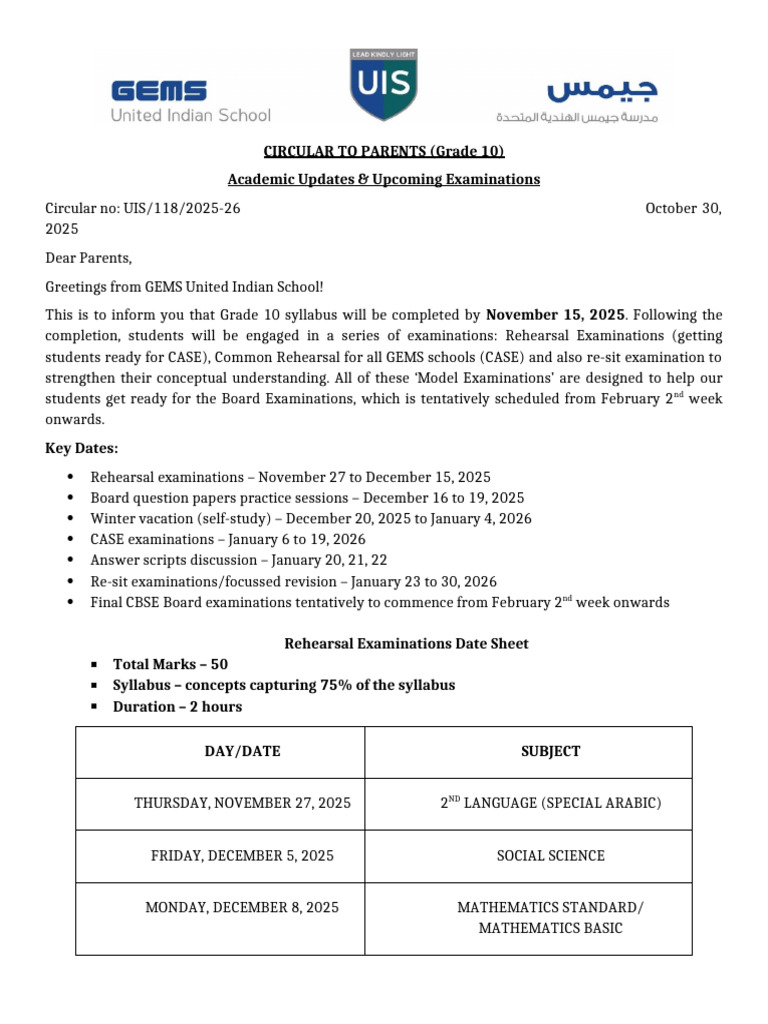 Grade 10 Exam Schedule & Updates | PDF