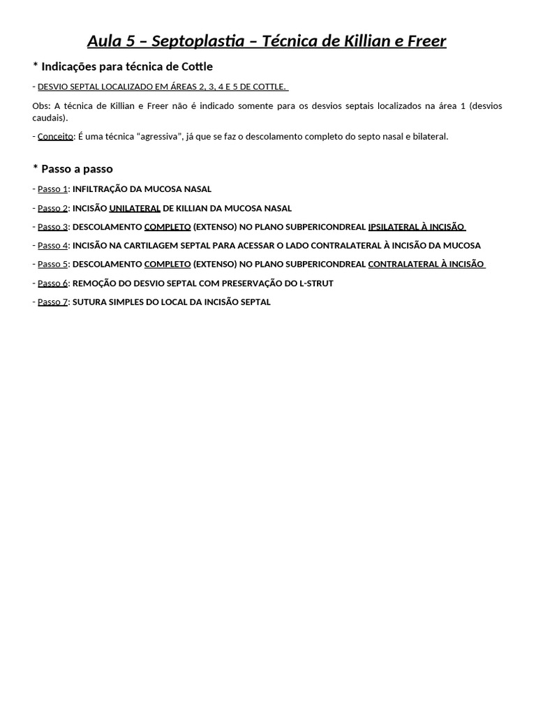 Aula 5 – Septoplastia – Técnica de Killian e Freer | PDF