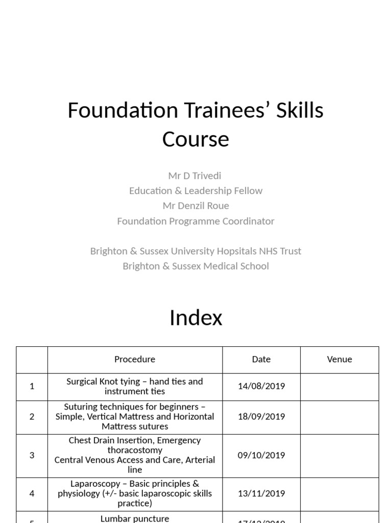 Foundation Trainees Skills Course Guide | PDF | Surgical Suture ...