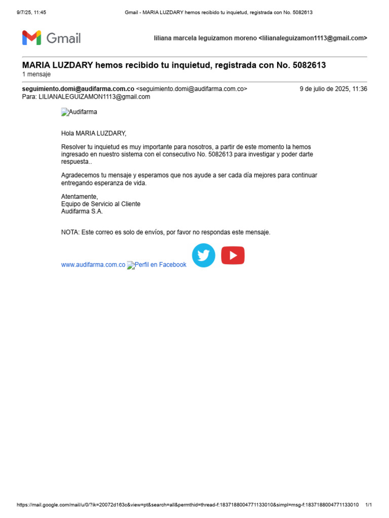 Seguimiento de Inquietud en Audifarma | PDF