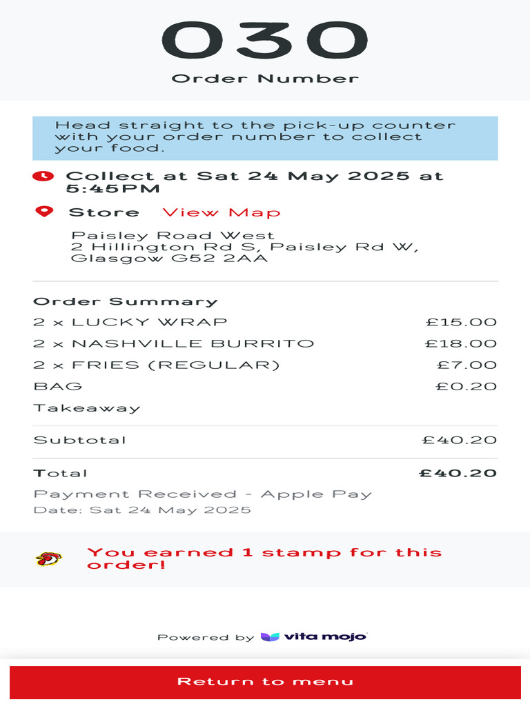 Order Confirmation for Takeaway Meal | PDF
