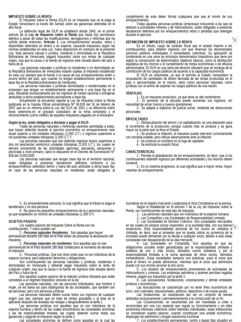 Impuesto sobre la Renta en Venezuela | PDF | Impuestos | Impuesto sobre ...