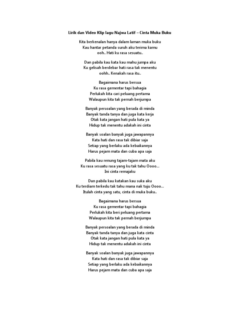 Lirik Lagu Najwa Latif Cinta Muka Buku Pdf