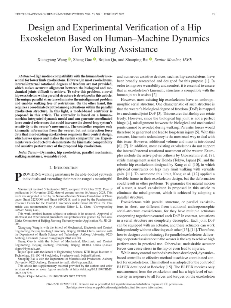 Design and Experimental Verification of A Hip Exoskeleton Based On ...