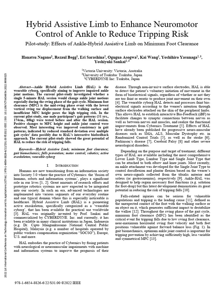 Hybrid Assistive Limb To Enhance Neuromotor Control of Ankle To Reduce ...