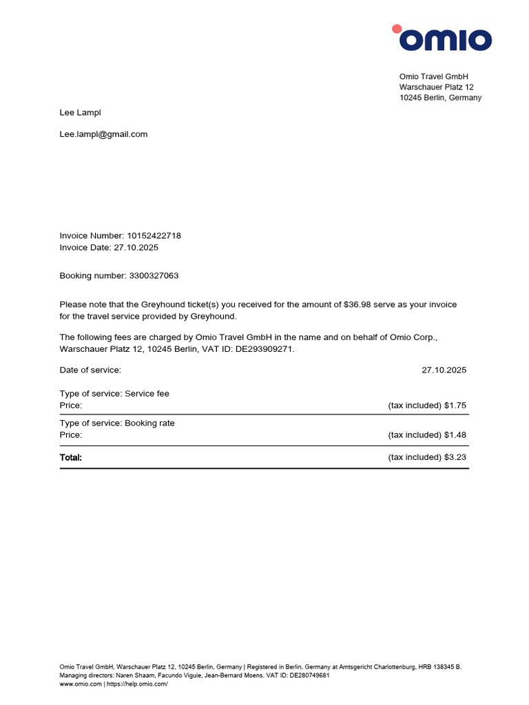 Greyhound Ticket Invoice Details | PDF