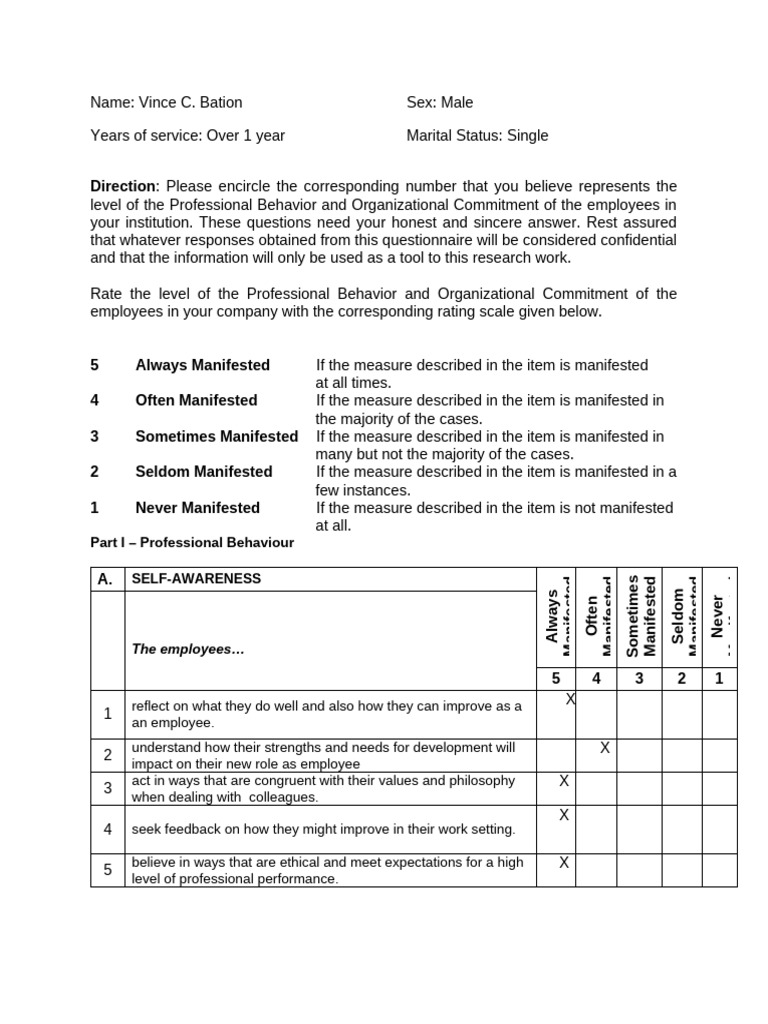 Bation Questionnaire Masteral Any Program | PDF | Psychology | Applied ...