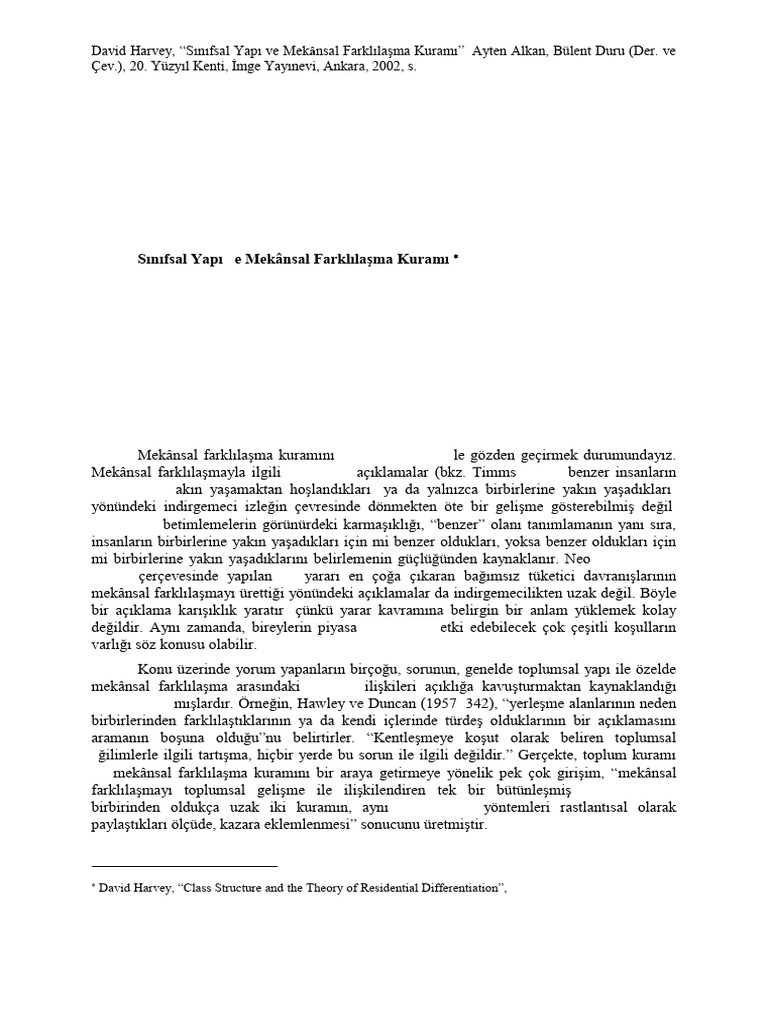 David Harvey Sinifsal Yapi Ve Mekansal F | PDF