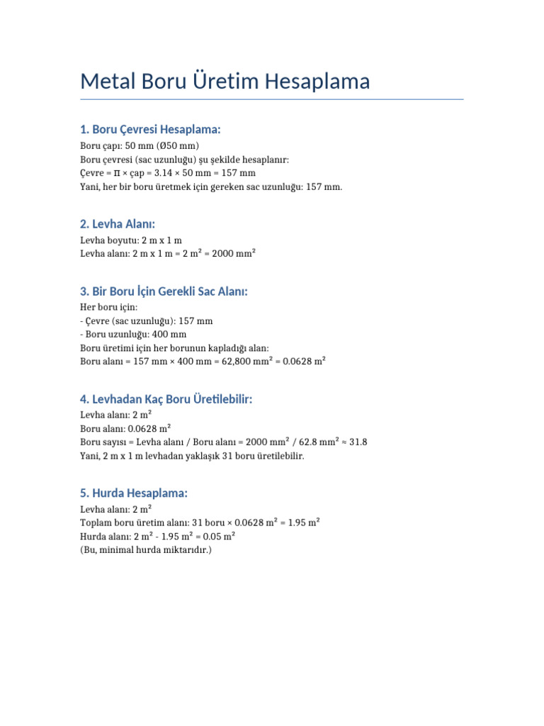 Metal Boru Uretim Hesaplama | PDF