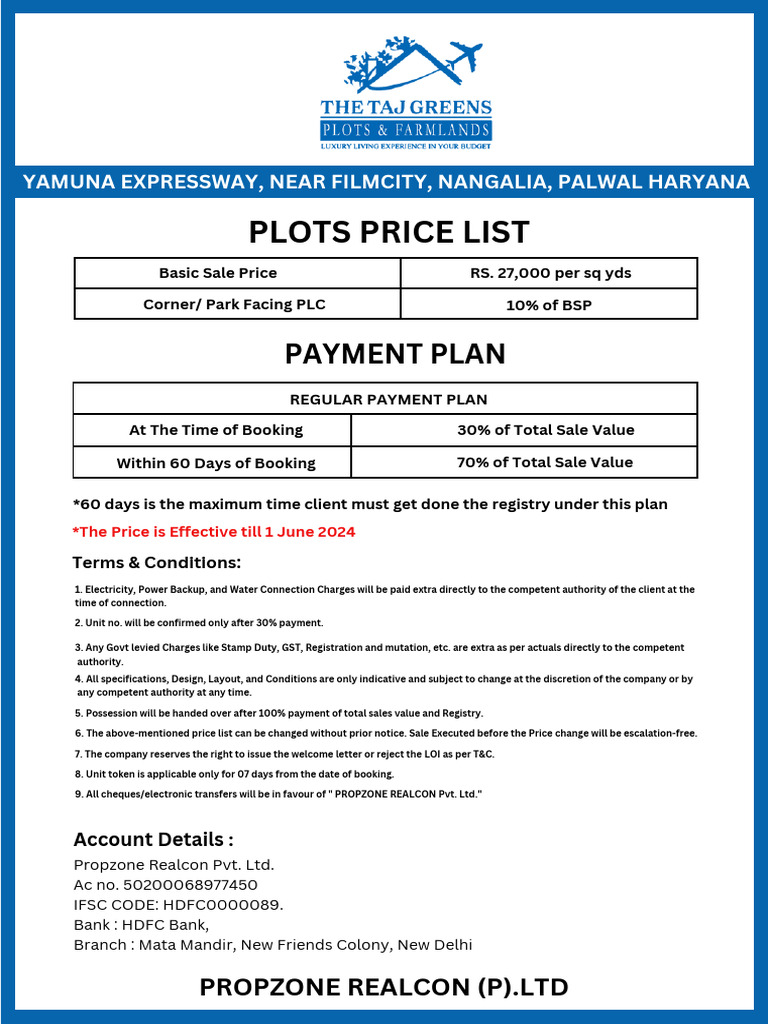 Yamuna Expressway Plots Price List | PDF