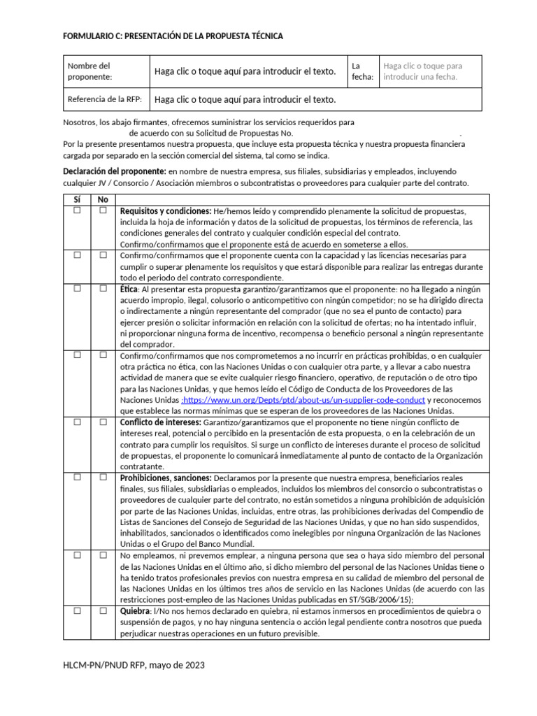 Formulario C | PDF | Solicitud de propuesta