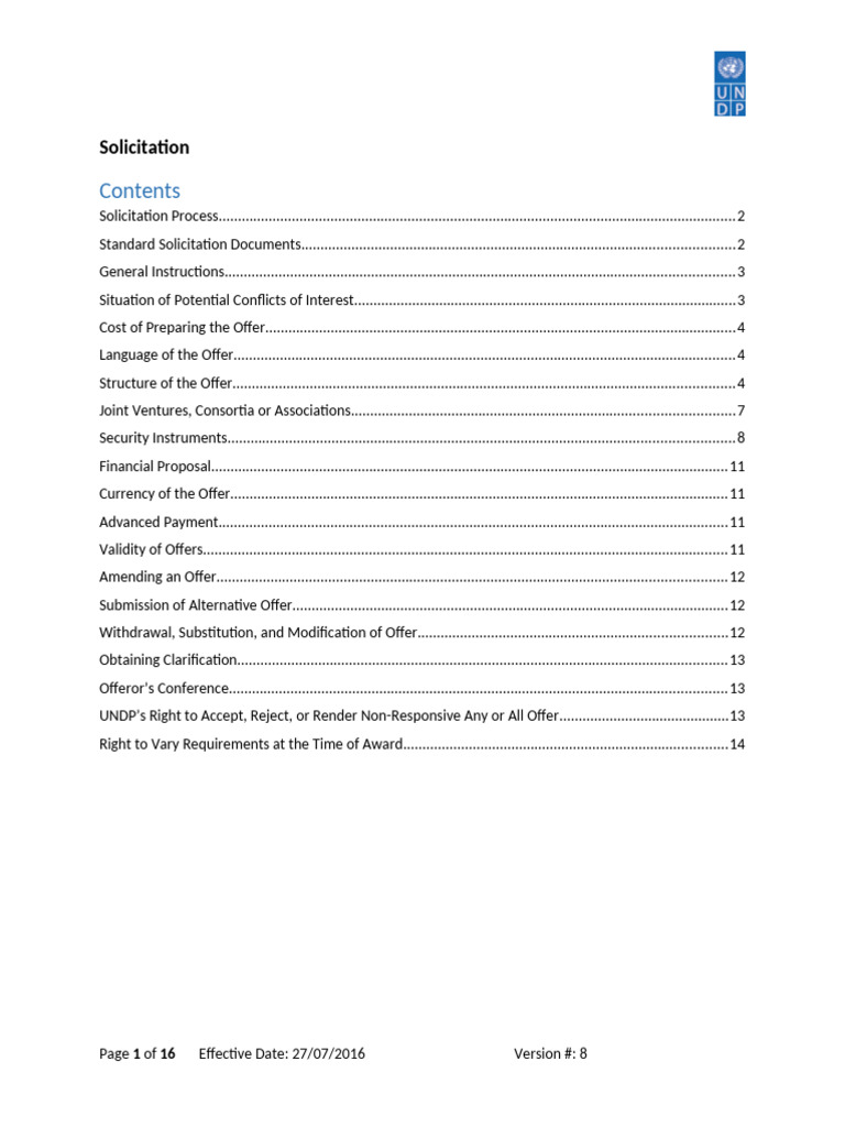 UNDP Solicitation Process Guide | PDF | Offer And Acceptance | Breach ...