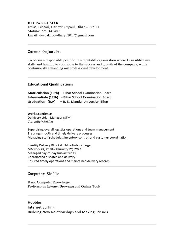 Deepak Kumar (1) - CV | PDF