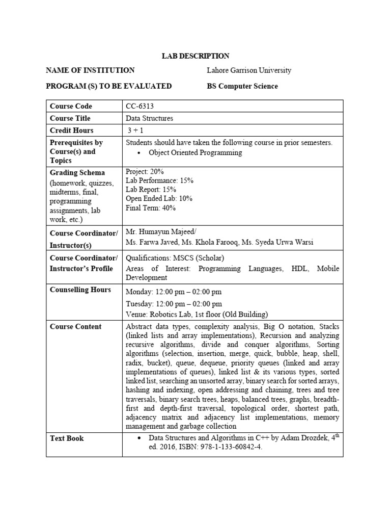 Data Structures Course Overview - LGU | PDF | Applied Mathematics ...