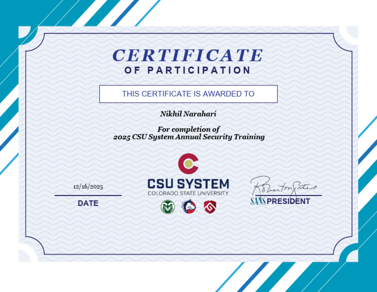 CSU Security Training Certificate 2025 | PDF