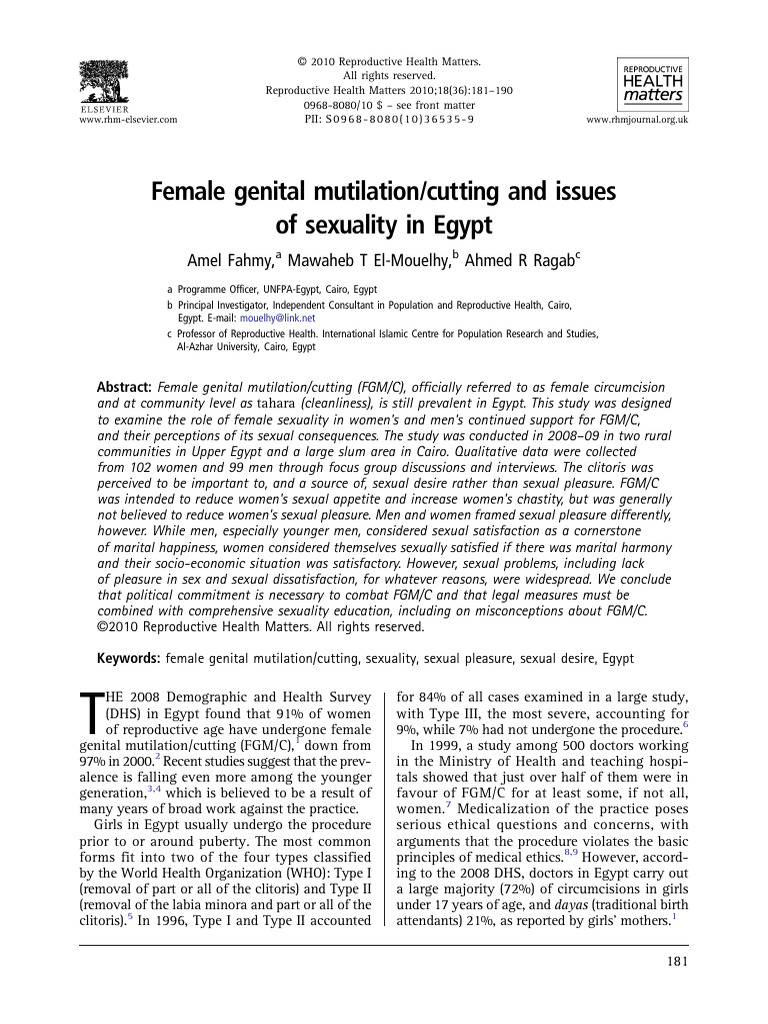FGM/C and Sexuality in Egypt: A Study | PDF | Female Genital Mutilation ...