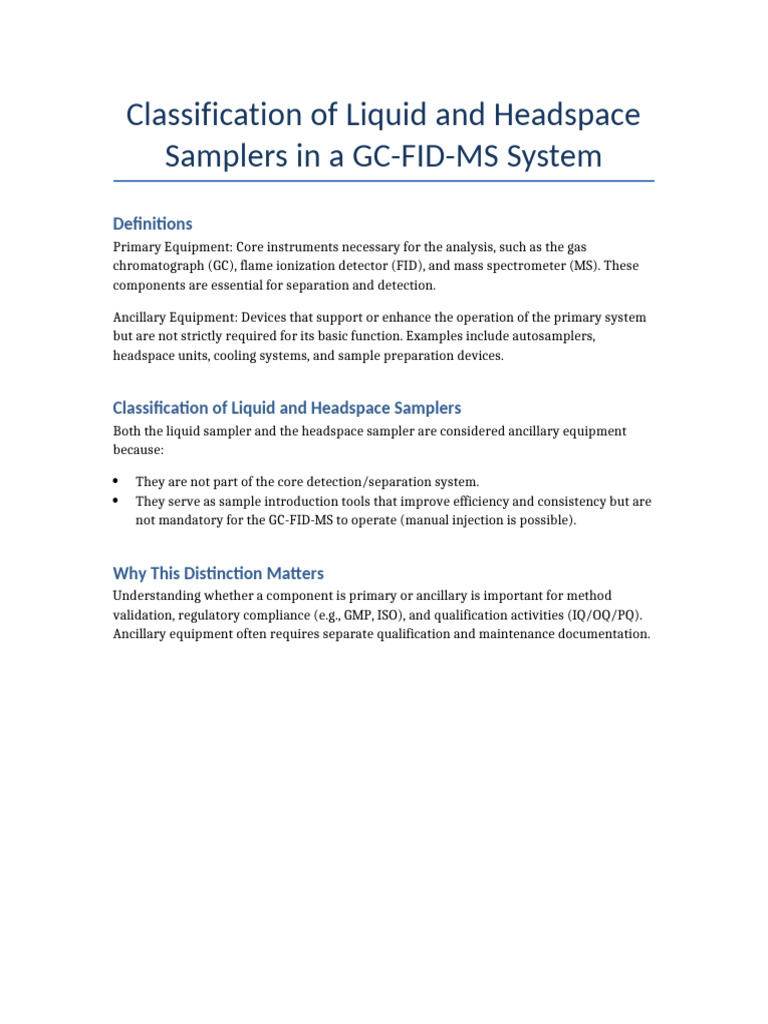 GC FID MS Ancillary Equipment | PDF