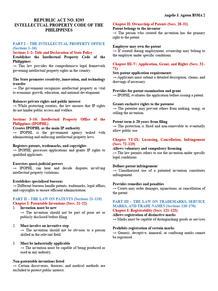 Philippines Intellectual Property Code Overview | PDF | Patent ...