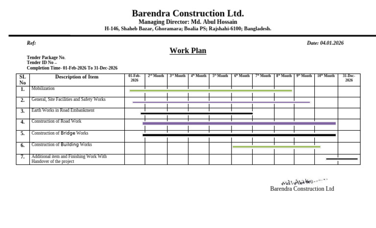 Barendra Construction Work Plan 2026 | PDF