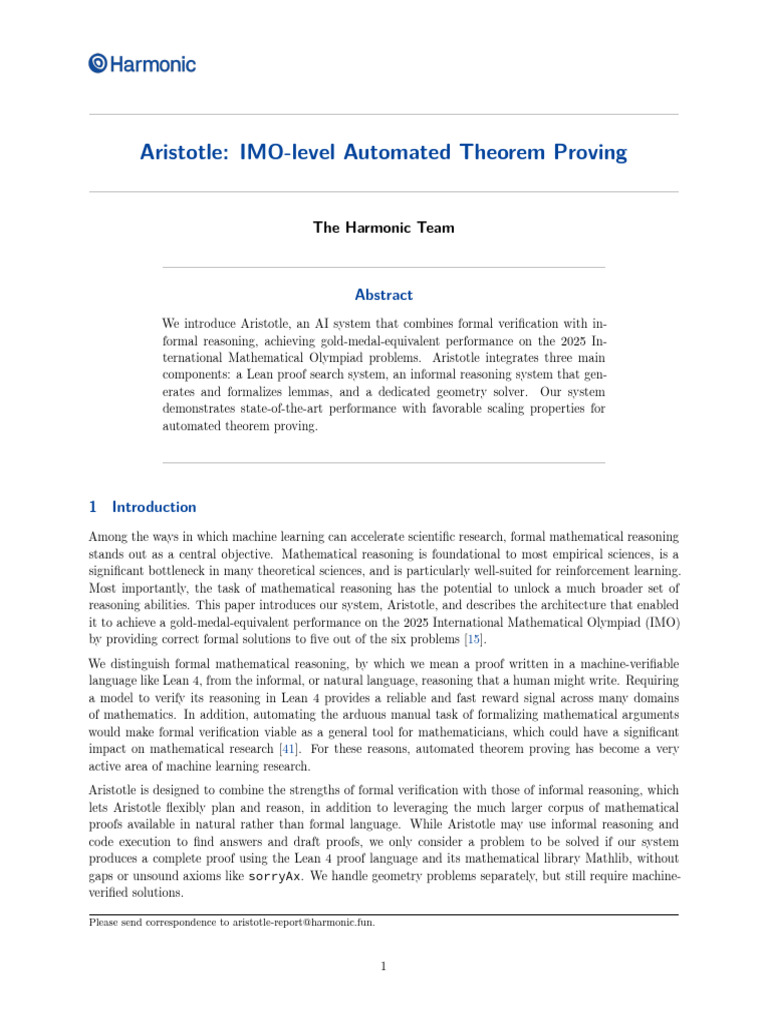 Aristotle: IMO-level Automated Theorem Proving - Harmonic AI | PDF ...