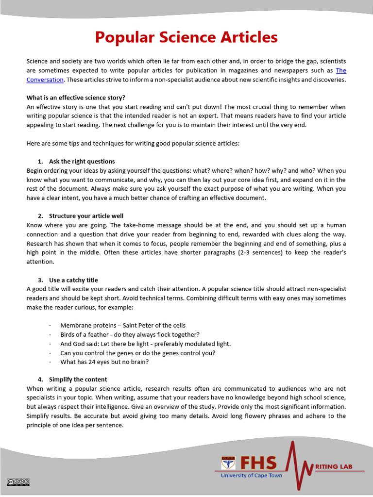 Writing Engaging Popular Science Articles | PDF | Science | Jargon