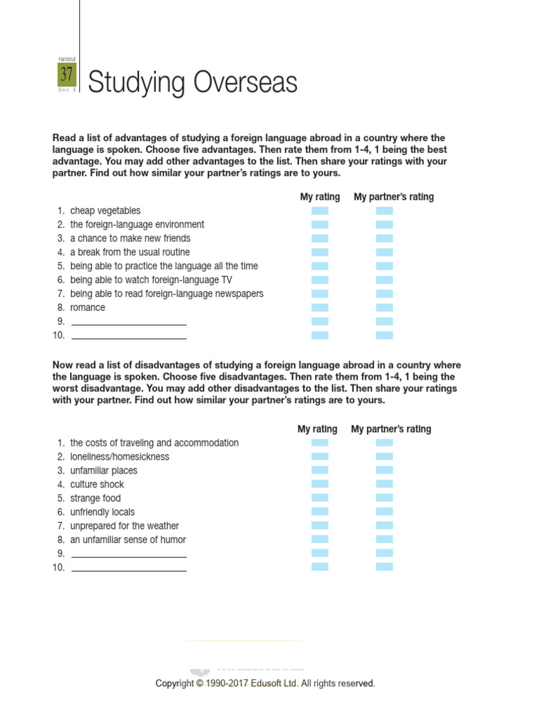 Advantages and Disadvantages of Studying Abroad | PDF