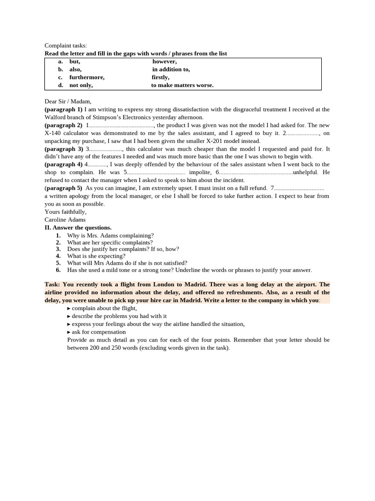 Complaint Tasks | PDF