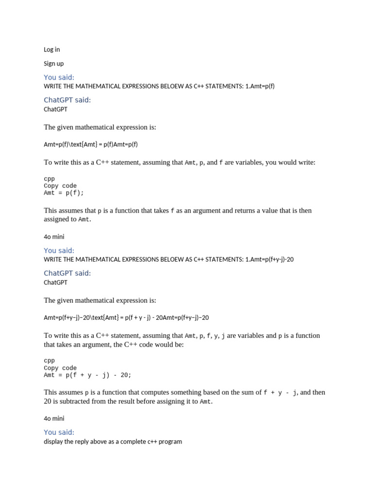 C++ Program for Mathematical Expressions | PDF | Parameter (Computer ...