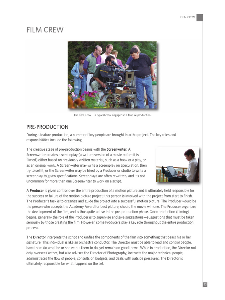 Key Roles in Film Production Crew | PDF | Film Director | Camera