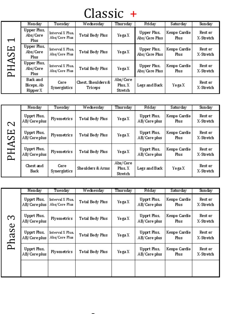 P90X+ Calendar Alternate) Sports