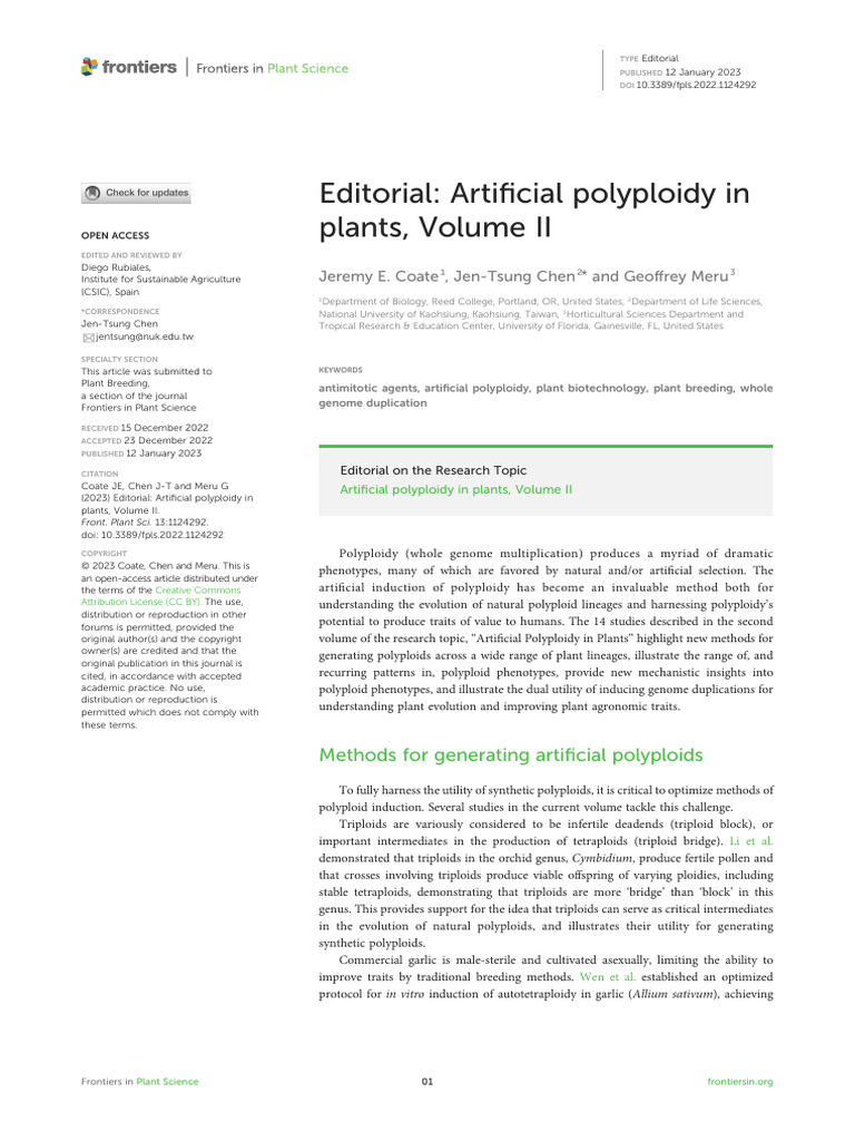 Artificial Polyploidy in Plants II | PDF | Ploidy | Biology