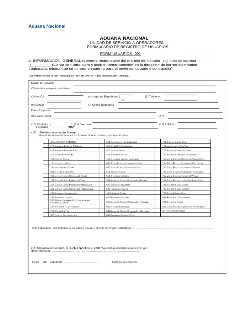 Formulario de Registro de Usuarios Aduana | PDF | Contraseña