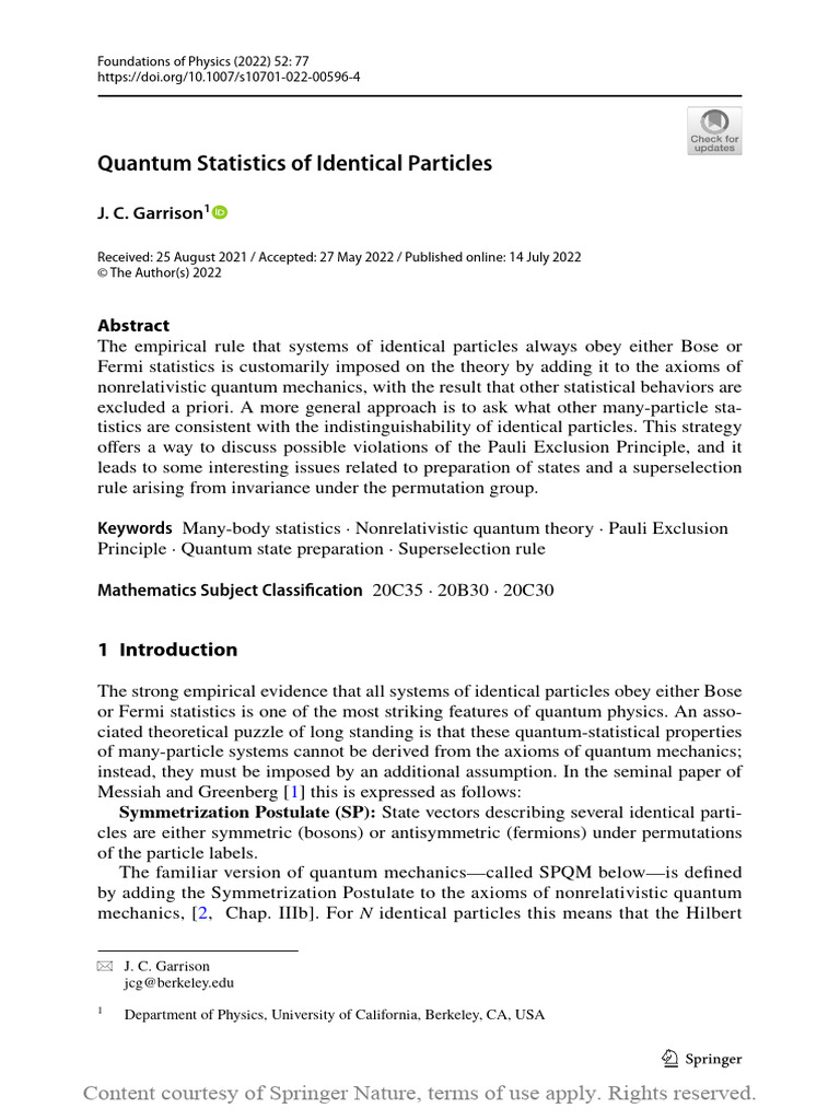 Quantum Statistics of Identical Particles | PDF | Elementary Particle ...