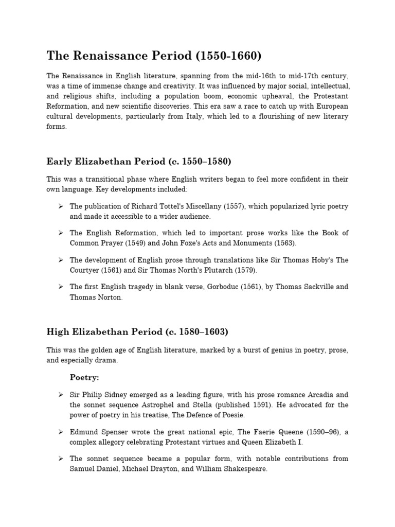 Overview of English Renaissance Literature | PDF | William Shakespeare