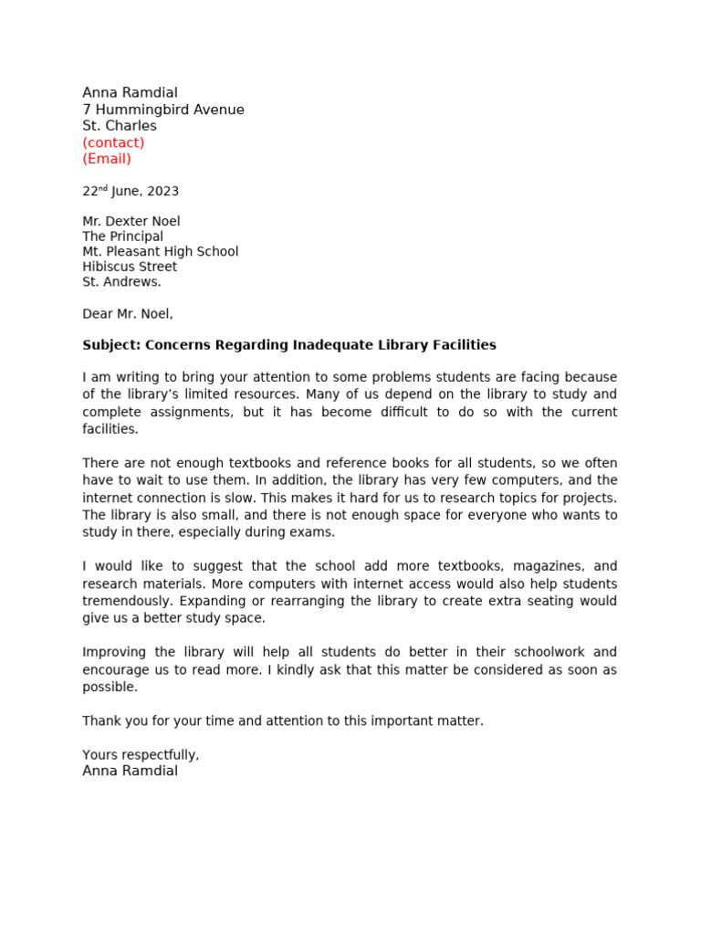 Library Improvement Request Letter | PDF