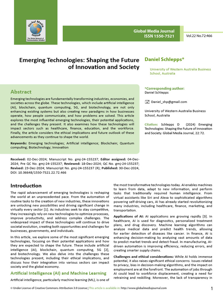 Emerging Technologies Shaping Society | PDF | Artificial Intelligence ...