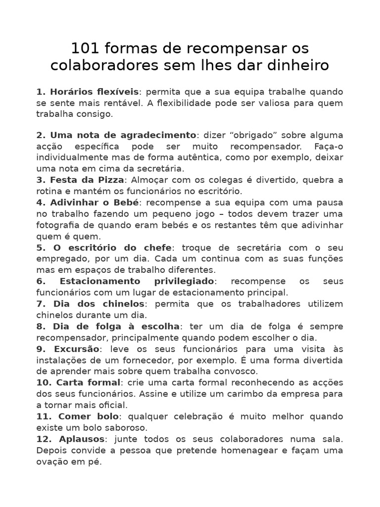 101 Maneiras de Recompensar Colaboradores | PDF