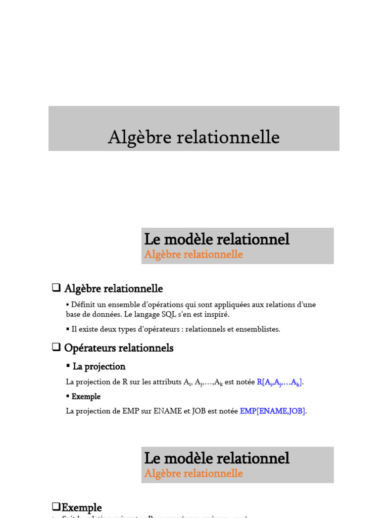 Introduction à l'algèbre relationnelle | PDF | Modèle relationnel ...