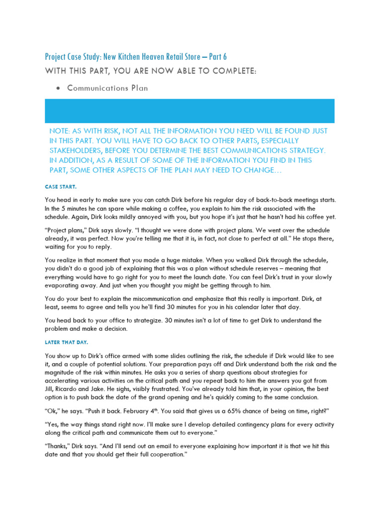 Kitchen Retail Project Communications Plan | PDF