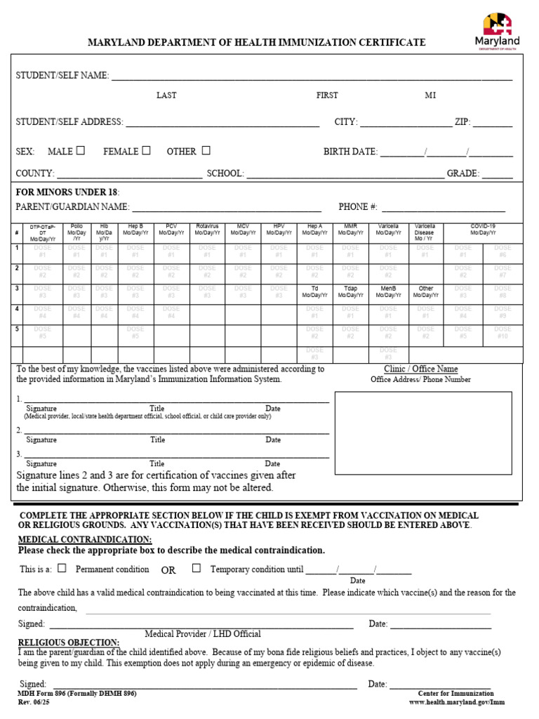 MDH 896 Form | PDF | Vaccines | Health Sciences