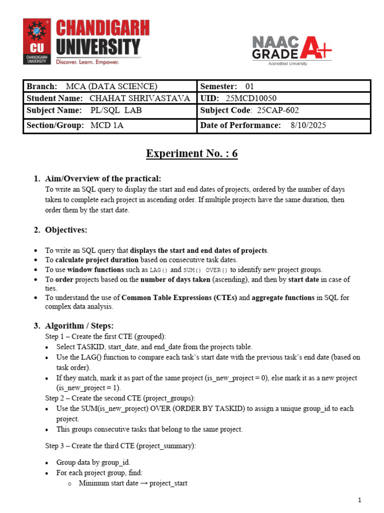 CHAHAT SQL Worksheet 6 | PDF | Sql | Software Engineering