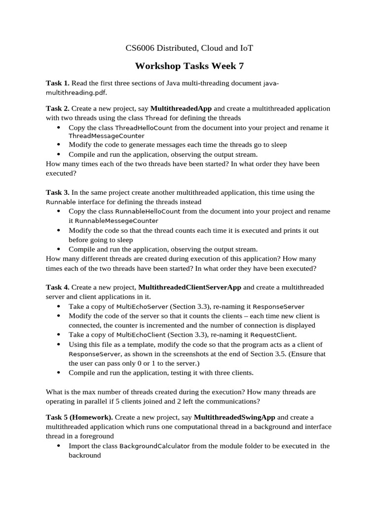 Multithreading Java Workshop Tasks | PDF | Thread (Computing ...