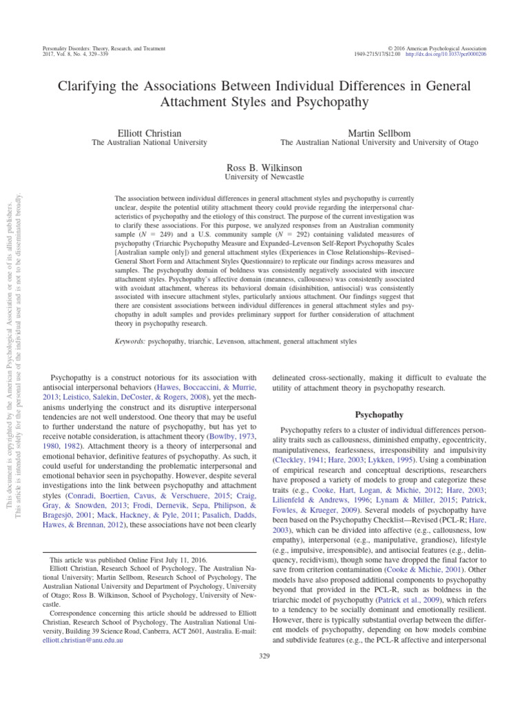 Attachment Styles and Psychopathy Links | PDF | Attachment Theory ...