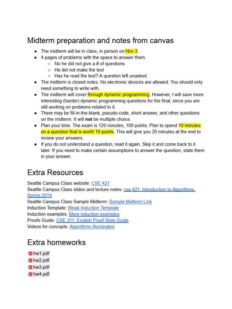Midterm Exam Prep for CSE 421 | PDF | Time Complexity | Applied Mathematics
