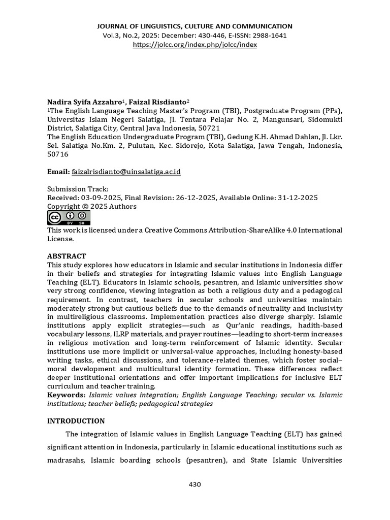 Islamic Values in ELT: A Comparative Study | PDF | Teachers | Value ...